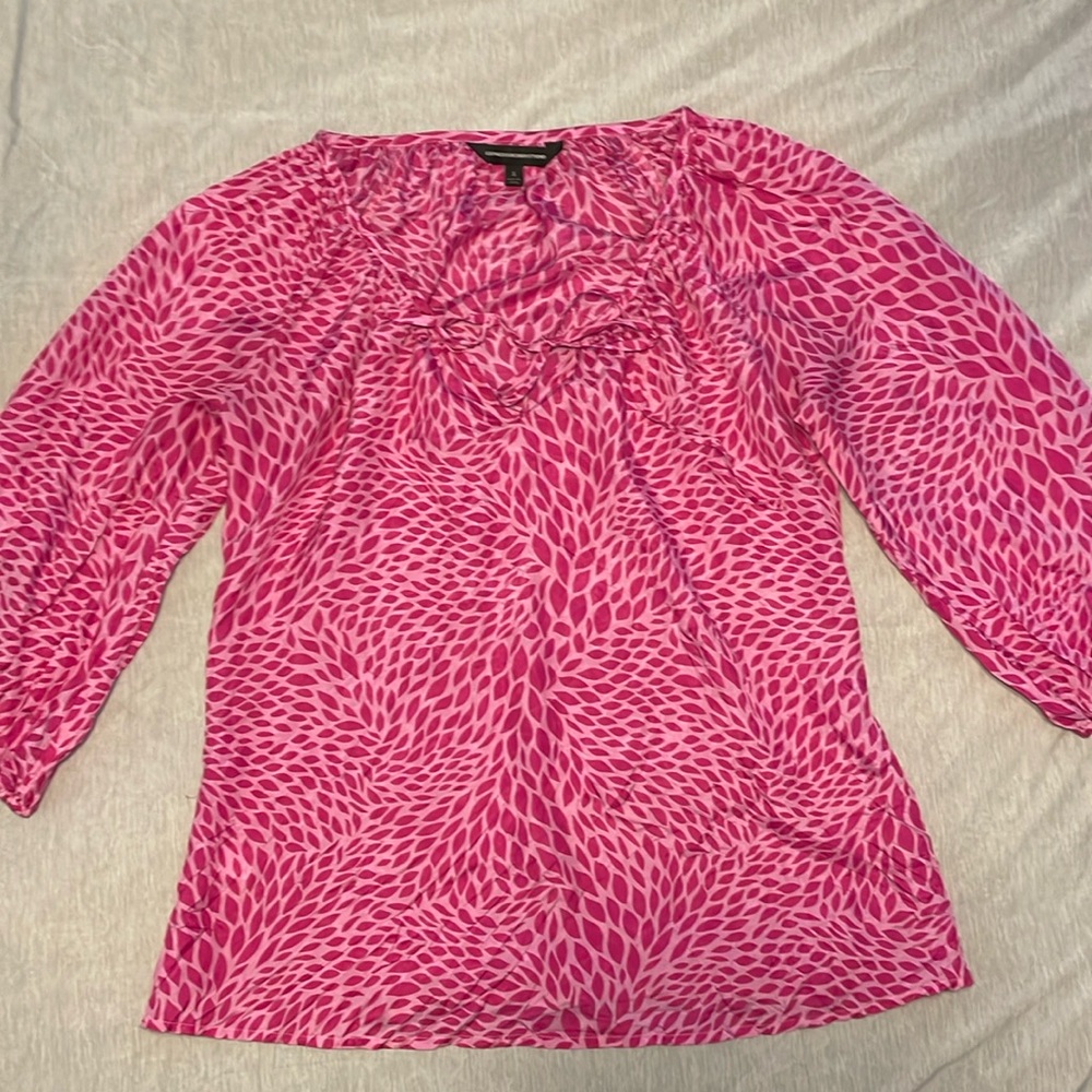 Express Design Studio Pink Leaf Patterned Silk To… - image 1